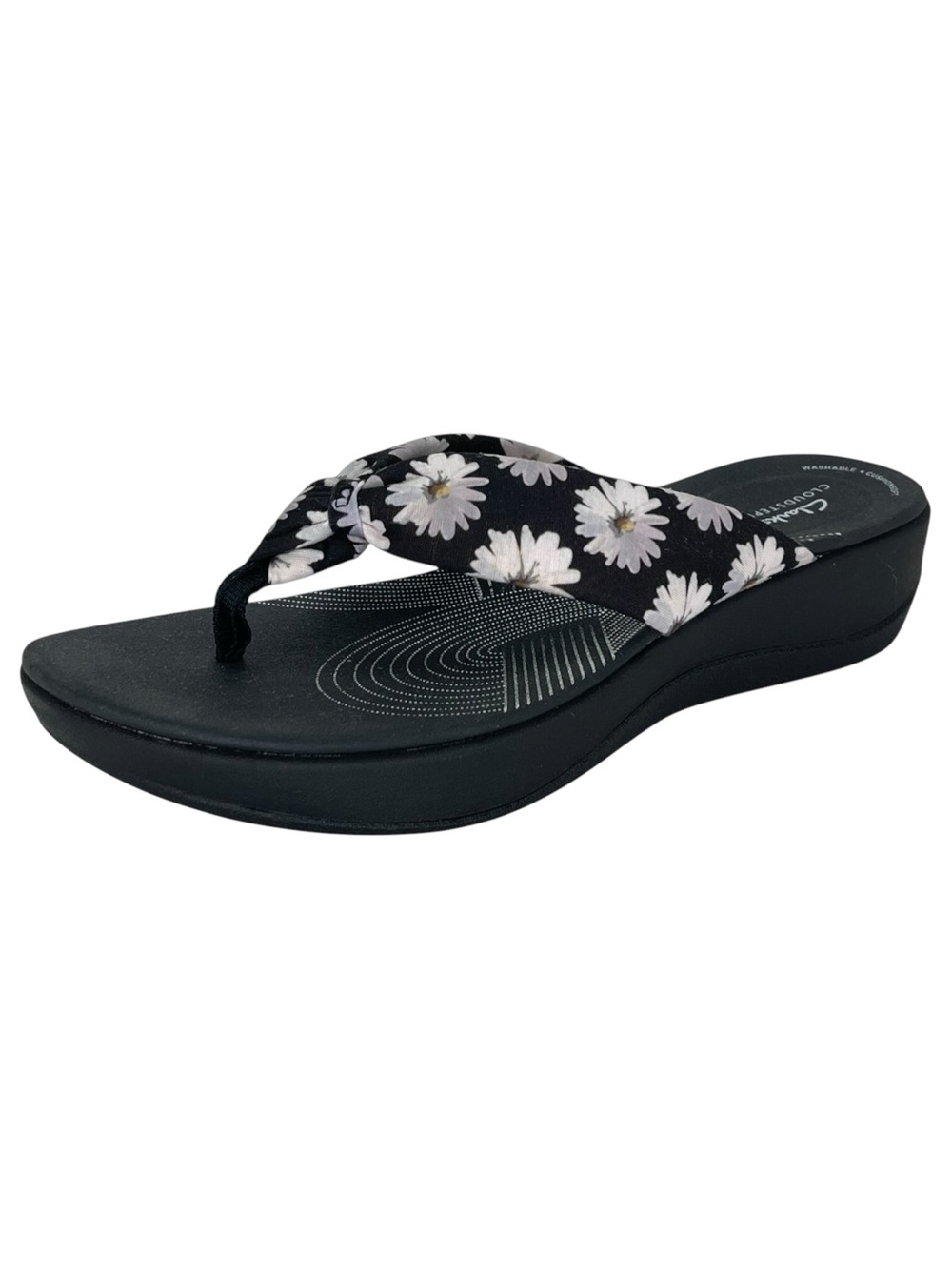Clarks Arla Glison Black Floral Cloudsteppers Womens Thong Sandals Size 11M - Picture 2 of 13